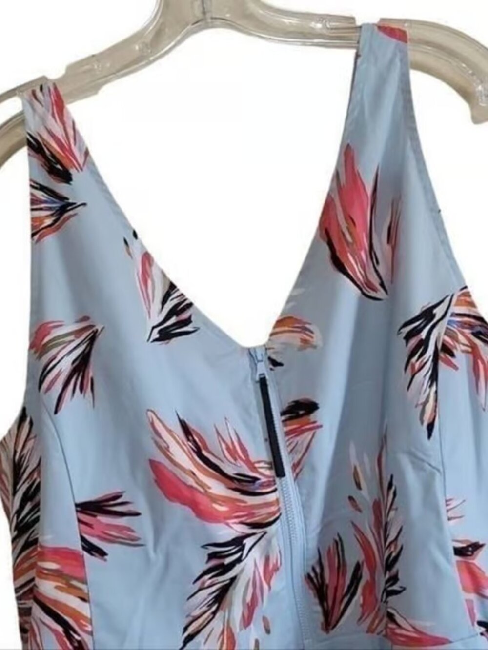 Asymmetrical Sleeveless Feather Print Peplum Top - Picture 3 of 3